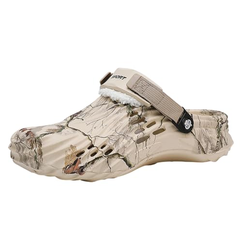 Winter Clogs Gefüttert Herren Eva Clogs Leichte Gartenschuhe mit Baumzweig Muster, Poolschuhe wasserfest, Sommer rutschfest, Schockabsorbierend mit Verstellbarem Riemen Khaki-42 von ELIOGN