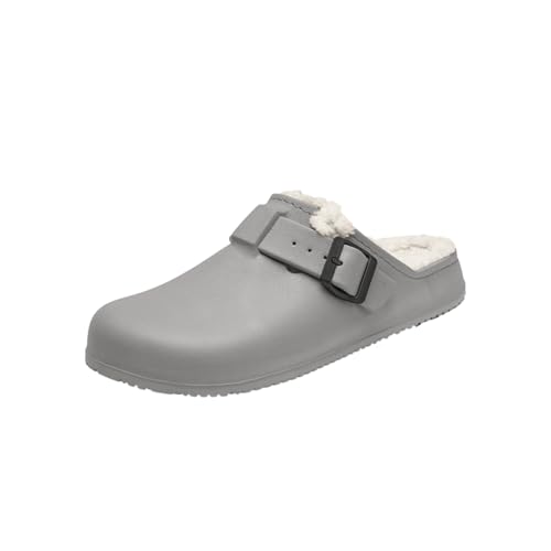 Winter Clogs Gefüttert Herren Warme Damen Gartenschuhe Weiche Bequeme Hausschuhe Geschlossen Lined Winterschuhe rutschfeste Slip-On Pantoletten Indoor Outdoor Grau 42/43 von ELIOGN