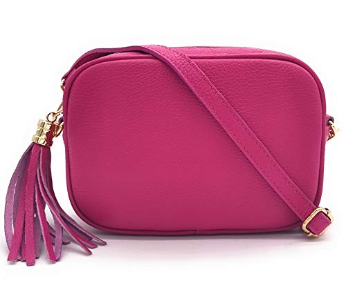 ELIOX Damen-Handtasche aus echtem Leder, hergestellt in Italien, kleine Umhängetasche, elegant, modisch, echtes Leder, fuchsia, Einheitsgröße von ELIOX