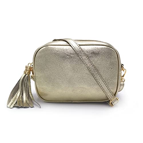 ELIOX Damen-Handtasche aus echtem Leder, hergestellt in Italien, kleine Umhängetasche, elegant, modisch, echtes Leder, gold, Einheitsgröße von ELIOX