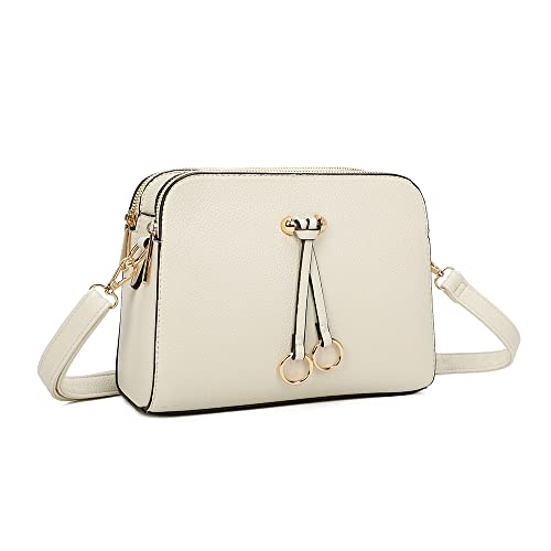 ELIOX - Damen Kleine Umhängetasche - PU Leder Feste Schultertasche - Kette Schulterriemen Abendtasche - Reißverschluss Handtasche - City Clutch Party Zip Crossbody Bag Mode (BEIGE) von ELIOX