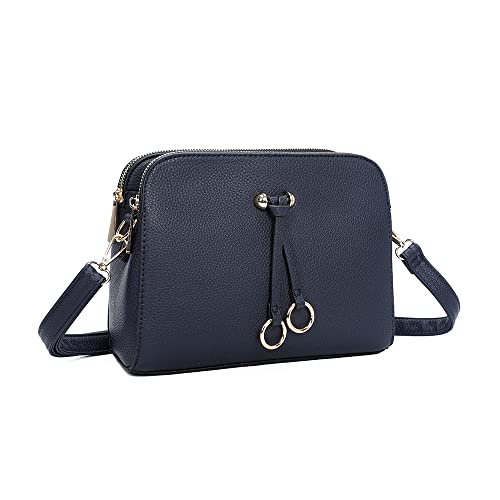 ELIOX - Damen Kleine Umhängetasche - PU Leder Feste Schultertasche - Kette Schulterriemen Abendtasche - Reißverschluss Handtasche - City Clutch Party Zip Crossbody Bag Mode (BLAU) von ELIOX