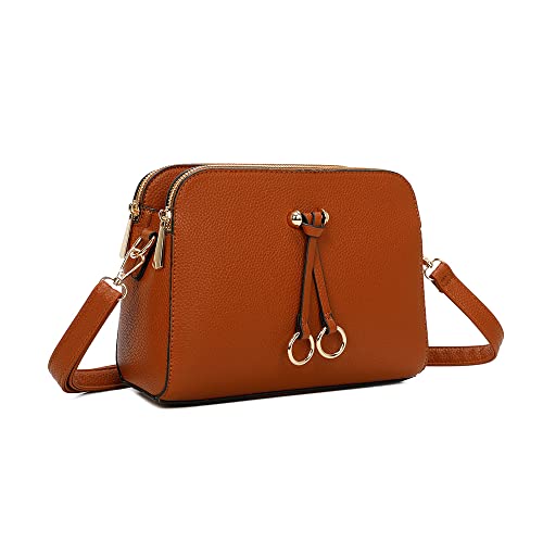 ELIOX - Damen Kleine Umhängetasche - PU Leder Feste Schultertasche - Kette Schulterriemen Abendtasche - Reißverschluss Handtasche - City Clutch Party Zip Crossbody Bag Mode (BRAUN) von ELIOX