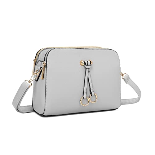 ELIOX - Damen Kleine Umhängetasche - PU Leder Feste Schultertasche - Kette Schulterriemen Abendtasche - Reißverschluss Handtasche - City Clutch Party Zip Crossbody Bag Mode (GRAU) von ELIOX