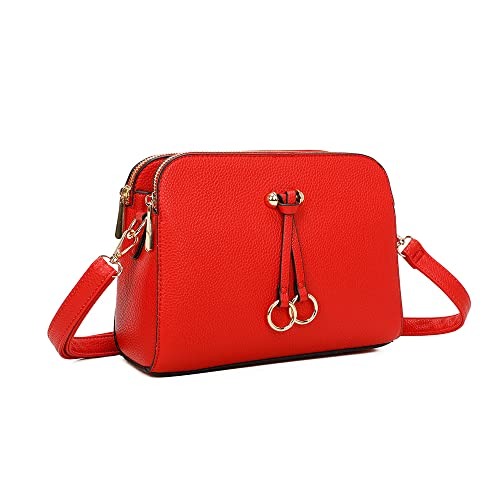 ELIOX - Damen Kleine Umhängetasche - PU Leder Feste Schultertasche - Kette Schulterriemen Abendtasche - Reißverschluss Handtasche - City Clutch Party Zip Crossbody Bag Mode (ROT) von ELIOX