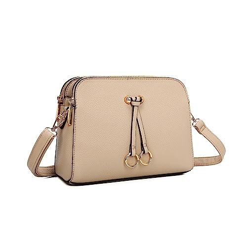 ELIOX - Damen Kleine Umhängetasche - PU Leder Feste Schultertasche - Kette Schulterriemen Abendtasche - Reißverschluss Handtasche - City Clutch Party Zip Crossbody Bag Mode (TAUPE) von ELIOX