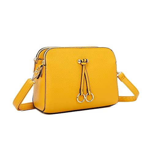 ELIOX - Damen Kleine Umhängetasche - PU Leder Feste Schultertasche - Kette Schulterriemen Abendtasche - Reißverschluss Handtasche - City Clutch Party Zip Crossbody Bag Mode (GELB) von ELIOX