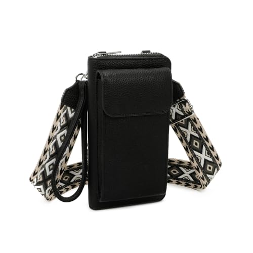 ELIOX Damen-Umhängetasche aus Nylon, Mini-Umhängetasche mit abnehmbaren verstellbaren Trägern, Handy-Armband mit Kopfhörerhalter für Handys unter 7 Zoll (schwarz) von ELIOX