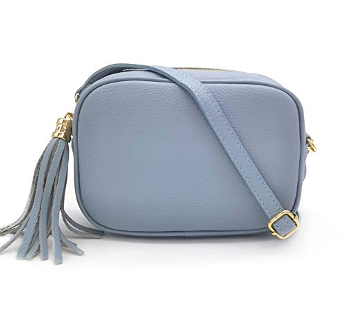 ELIOX Damen-Handtasche aus echtem Leder, hergestellt in Italien, kleine Umhängetasche, elegant, modisch, echtes Leder, hellblau, Einheitsgröße von ELIOX
