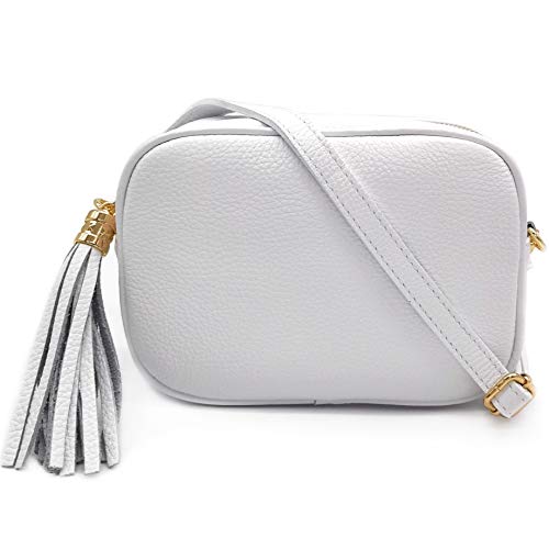 ELIOX Damen-Handtasche aus echtem Leder, hergestellt in Italien, kleine Umhängetasche, elegant, modisch, echtes Leder, Weiß, Einheitsgröße von ELIOX