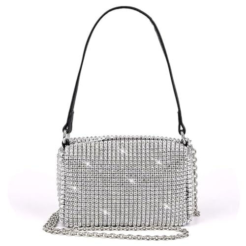 ELIOX Handtasche mit Strass und Schultergurt für Damen – kleine elegante Handtasche – modische Abendtasche und Zeremonie, silber / schwarz von ELIOX