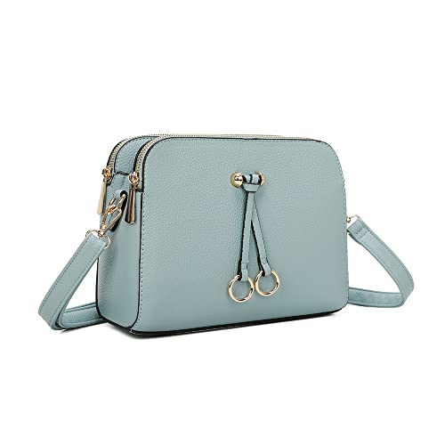 ELIOX Schultertasche für Damen, klein, mit 3 geräumigen Fächern, Handtasche aus PU-Leder, modisch, Schultertaschen, Crossbody Bag, hellblau, Einheitsgröße von ELIOX