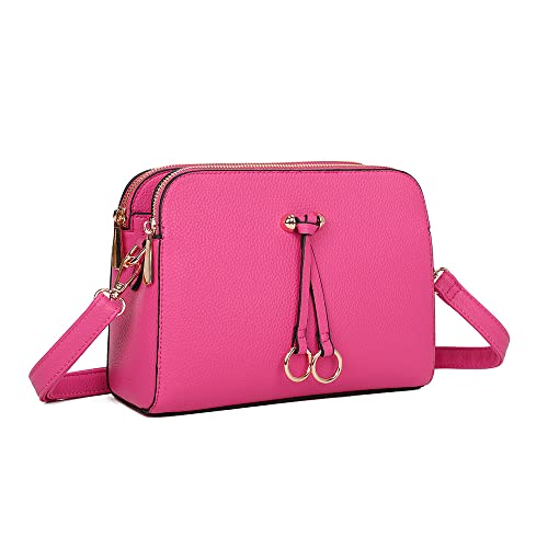 Eliox, kleine Damen-Umhängetasche mit 3 geräumigen Fächern, Handtasche aus PU-Kunstleder, modische Schultertasche, fuchsia von ELIOX