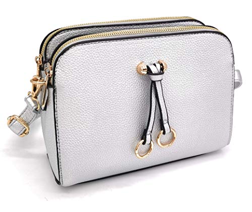 Eliox, kleine Damen-Umhängetasche mit 3 geräumigen Fächern, Handtasche aus PU-Kunstleder, modische Schultertasche, silber / schwarz, Einheitsgröße von ELIOX