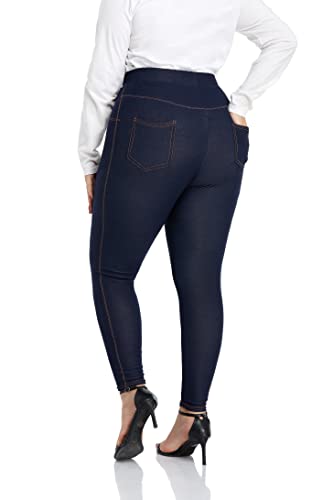 ELISS Damen Jeans Look Jeggings Stretch Hohe Taille Denim Skinny Pull-on Leggings mit Taschen (1X-4X), Blau, 3X-Groß von ELISS