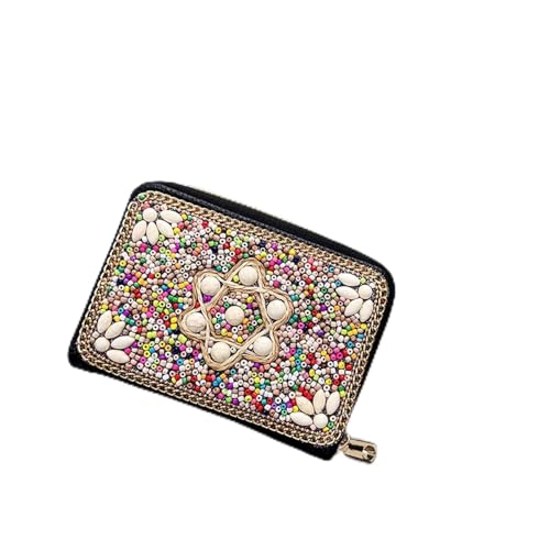 ELIXINFAZ Ethnischer Stil Retro Orgel Kartentasche Handgemachte Reisperle Single Pull Bag Damentasche Mini Aufbewahrungskarte, 04 von ELIXINFAZ