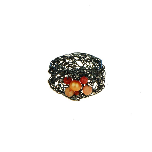 Ring "Susanne" Oxidiertes Silber, Koralle, Perle Und Edelsteine Ring "Susanne" Oxidiertes Silber, Koralle, Perle Und Edelsteine von ELIZdk
