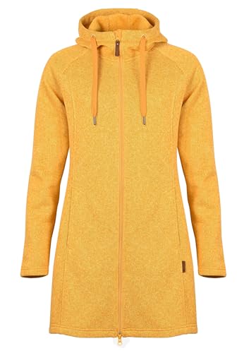 ELKLINE Damen Fleecemantel Durchwärmer | Strickfleecejacke halblang Übergangsjacke Kapuze, Farbe:golden sunset, Größe:40 von ELKLINE