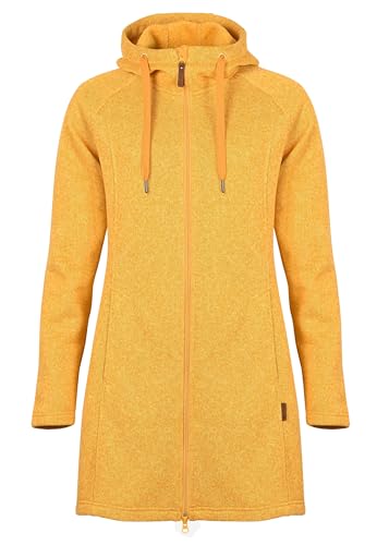 ELKLINE Damen Fleecemantel Durchwärmer | Strickfleecejacke halblang Übergangsjacke Kapuze, Farbe:golden sunset, Größe:42 von ELKLINE