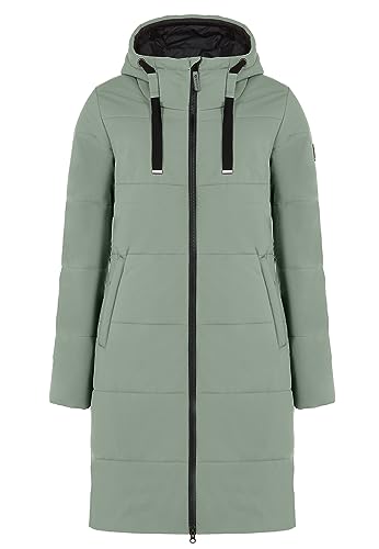 ELKLINE Damen Steppmantel Comfort | langer Wintermantel mit verstellbarer Kapuze | 2-Wege Reißverschluss mit Kinnschutz 2019060, Farbe:soft olive, Größe:38 von ELKLINE