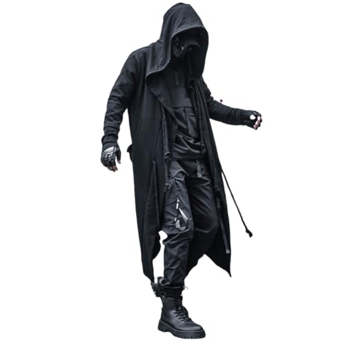 ELKNLMU Gothic Cloak Long Hoodie Herren Schwarz Zauberer Hoodies Streetwear Cardigan Hoodie Techwear Herren, Schwarz, L ELKNLMU Gothic Cloak Long Hoodie Herren Schwarz Zauberer Hoodies Streetwear Cardigan Hoodie Techwear Herren, Schwarz, L von ELKNLMU