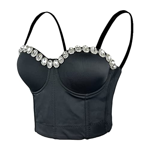 ELLACCI Damen-Bustier-Top mit abnehmbaren Trägern und Strasssteinen, Schwarz, Schwarz, Groß von ELLACCI