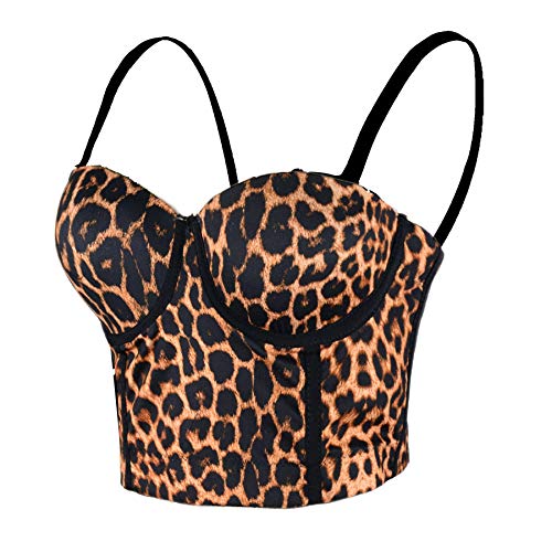 ELLACCI Damen Leopard Print Bustier Crop Tops Sexy Ärmellos Braun Frauen Korsett Top - Braun - Groß von ELLACCI