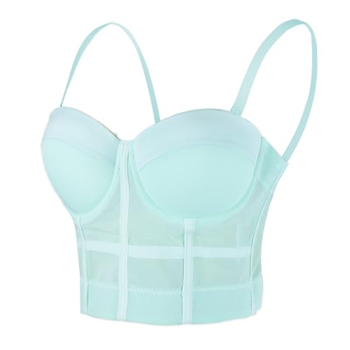 ELLACCI Damen Mesh Bustier Crop Top Push Up Korsett Tops BH Grün - Grün - Klein von ELLACCI