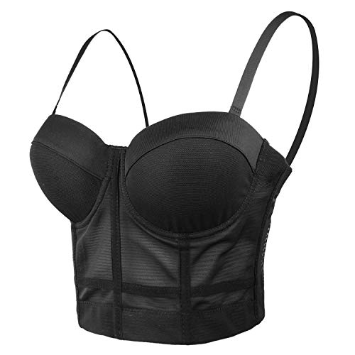 ELLACCI Damen Mesh Bustier Crop Top Push Up Korsett Tops BH Schwarz, Schwarz, Small von ELLACCI