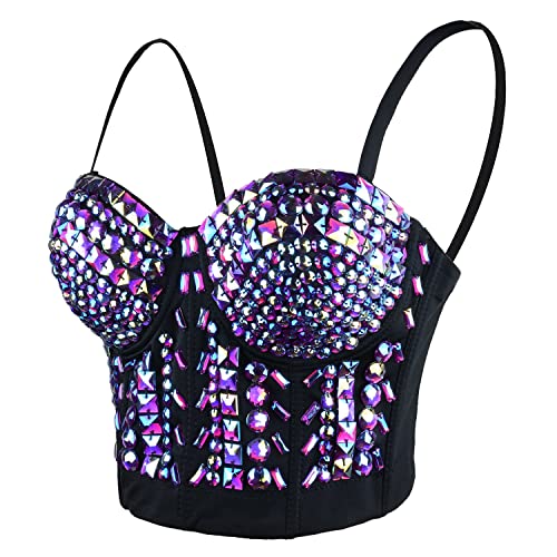 ELLACCI Damen Sexy Strass Bustier Crop Top Club Party Glitzer Korsett Top BH Lila - Violett - Groß von ELLACCI