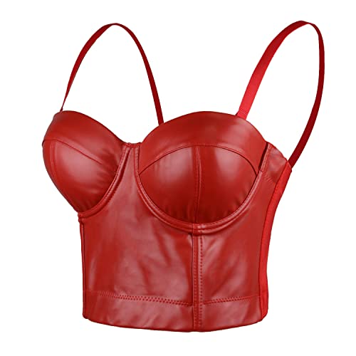 ELLACCI Kunstleder Bustier Crop Top Punk Push Up Damen Korsett Top BH Rot - Rot - X-Large von ELLACCI