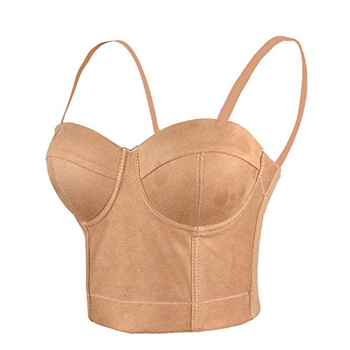 ELLACCI Kunstleder Bustier Crop Top Push Up Damen Korsett Top BH Braun - Braun - Small von ELLACCI