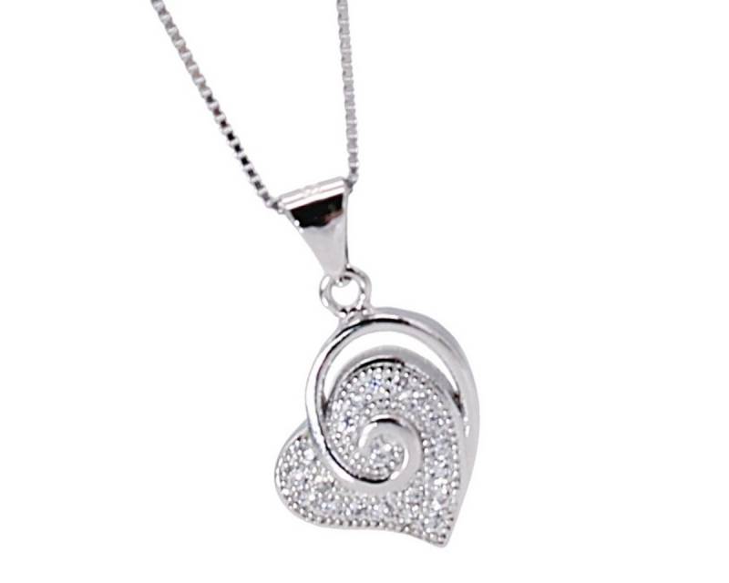 ELLAWIL Kette mit Anhänger Herzkette Silberkette mit Herz Anhänger Zirkonia Halskette Mädchen (Kettenlänge 40 cm, Sterlingsilber 925), inklusive Geschenkschachtel von ELLAWIL