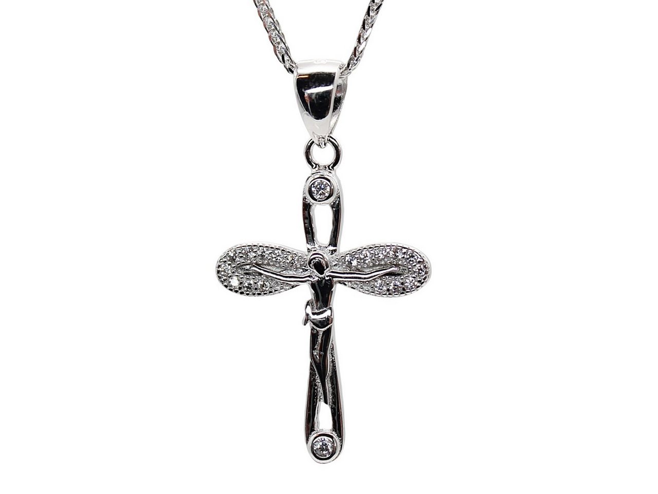 ELLAWIL Kette mit Anhänger Kreuzkette Silberkette Kette mit Kreuz Jesus Anhänger Zirkonia (Kettenlänge 45 cm, Sterling Silber 925), inklusive Geschenkschachtel von ELLAWIL