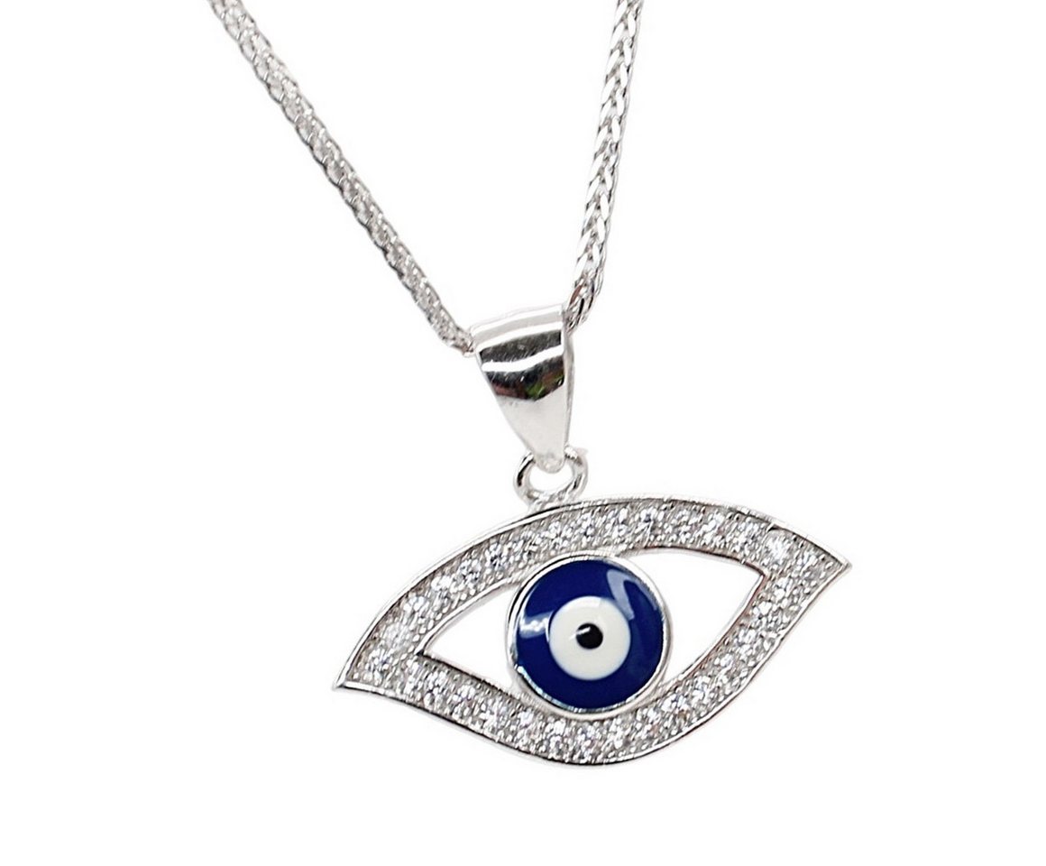 ELLAWIL Kette mit Anhänger Silberkette Kette mit Blue Eye Anhänger Zirkonia Nazar Halskette blau (Kettenlänge 50 cm, Sterling Silber 925), inklusive Geschenkschachtel von ELLAWIL