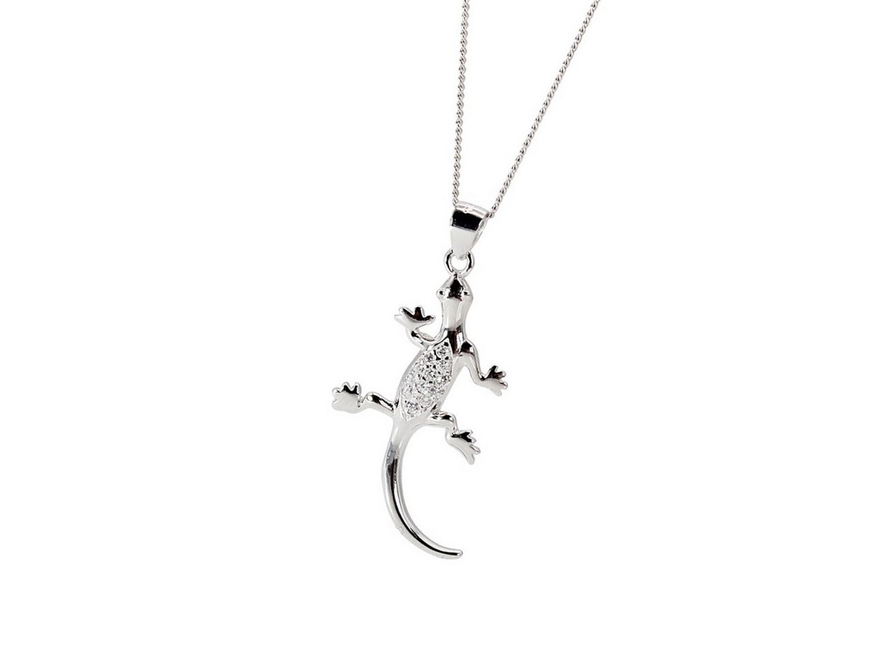 ELLAWIL Kette mit Anhänger Silberkette mit Gecko Anhänger Eidechse Halskette mit Tieranhänger (Kettenlänge 45 cm, Sterling Silber 925), inklusive Geschenkschachtel von ELLAWIL