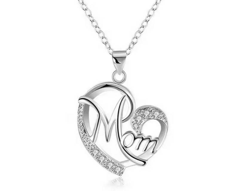 ELLAWIL Kette mit Anhänger Silberkette mit Herz Anhänger Damen Zirkonia Mädchen Inschrift Mom (GESCHENKIDEE, Sterling Silber 925, Kettenlänge 40 cm), inklusive Geschenkschachtel von ELLAWIL