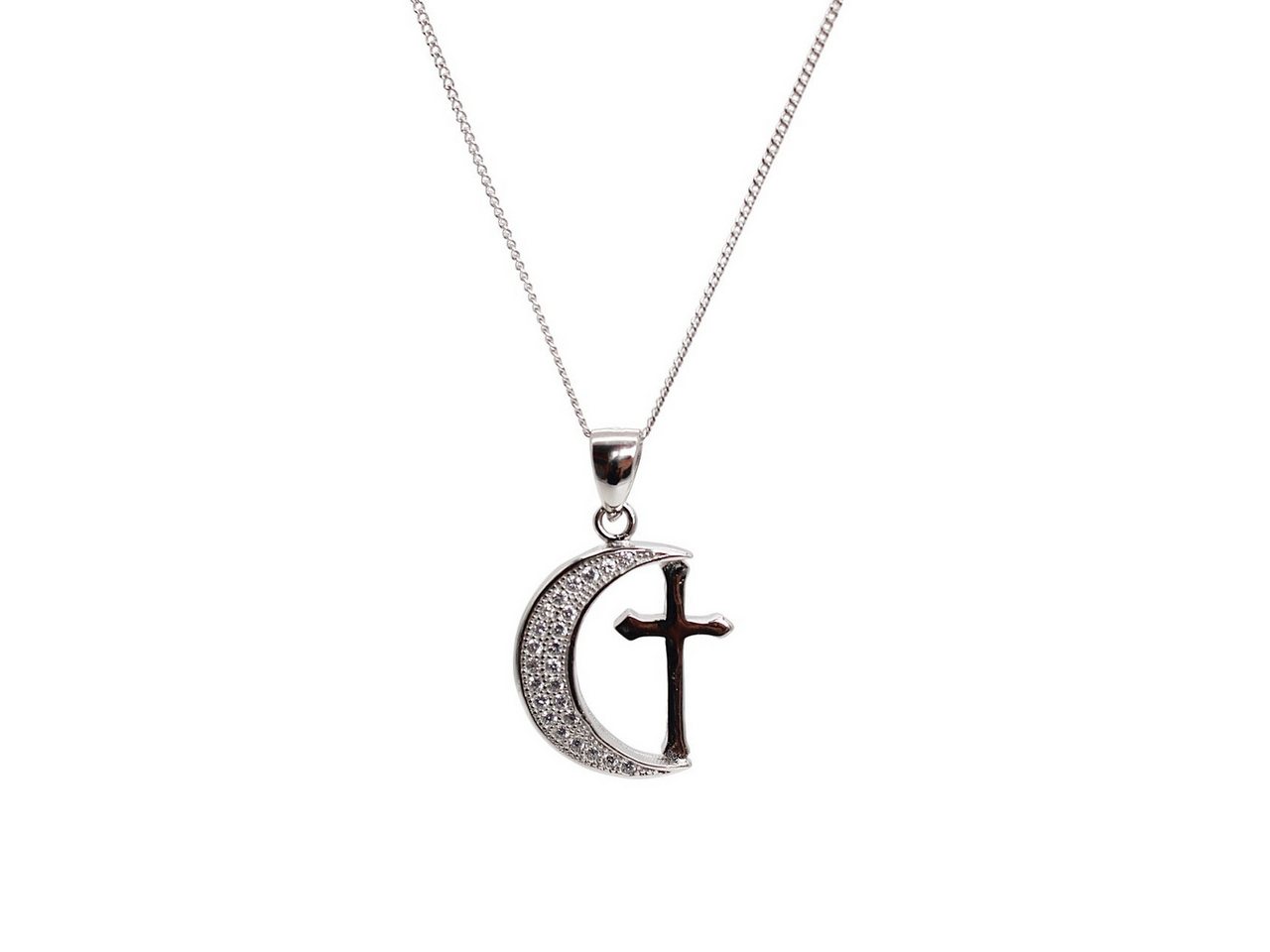 ELLAWIL Kette mit Anhänger Silberkette mit Mond Anhänger Damen Zirkonia Halskette Kreuz (Kettenlänge 40 cm, Sterling Silber 925), inklusive Geschenkschachtel von ELLAWIL