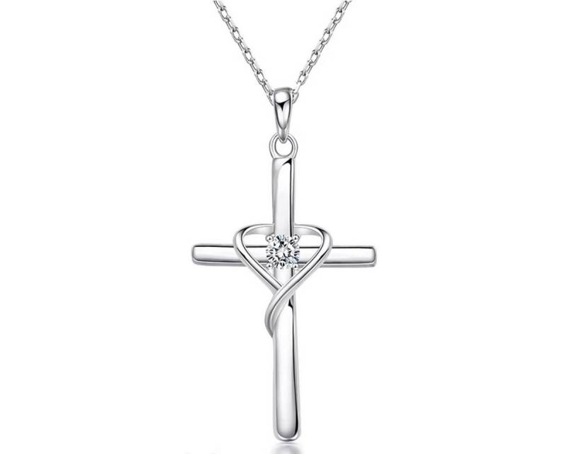 ELLAWIL Kreuzkette Damen Halskette mit Kreuzanhänger Kreuz mit Zirconia Silberkette (Kettenlänge 50 cm, Sterling Silber 925), inklusive Geschenkschachtel von ELLAWIL