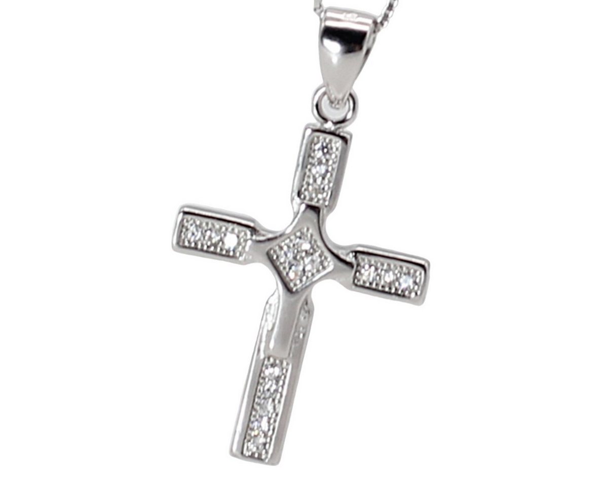 ELLAWIL Kreuzkette Silberkette mit Kreuz Anhänger Halskette Jesuskreuz Christus Kirche (Kettenlänge 40 cm, Sterlingsilber 925), inklusive Geschenkschachtel von ELLAWIL