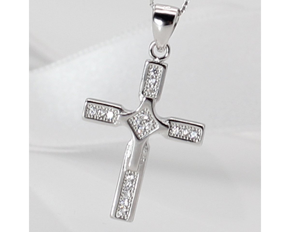 ELLAWIL Kreuzkette Silberkette mit Kreuz Anhänger Halskette Jesuskreuz Strasssteine (Sterling Silber 925, Kettenlänge 50 cm), inklusive Geschenkschachtel von ELLAWIL