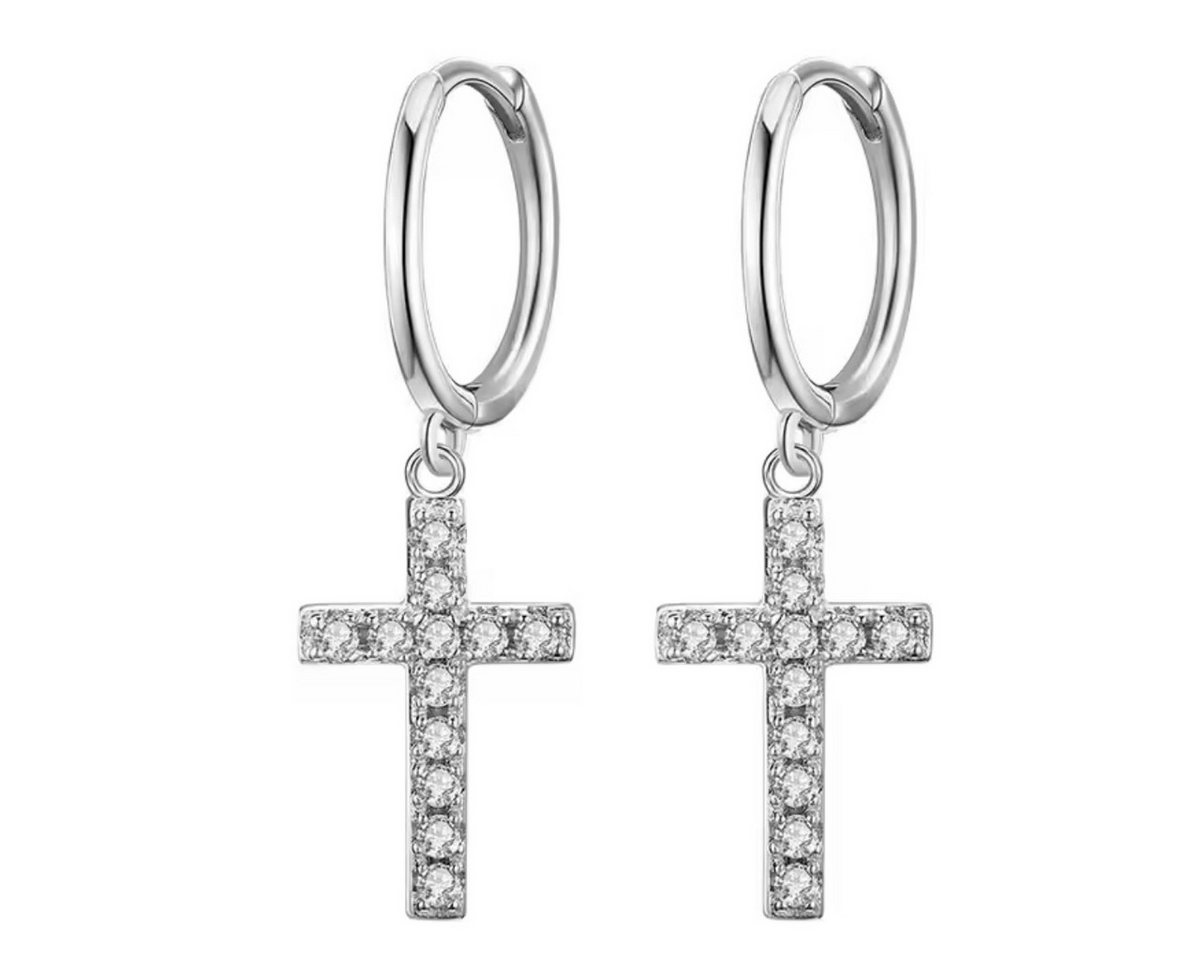 ELLAWIL Paar Creolen Kreuz Ohrschmuck Ohrringe Damenohrringe Creole Jesuskreuz Glitzerstein (GESCHENKIDEE), inklusive Geschenkschachtel von ELLAWIL