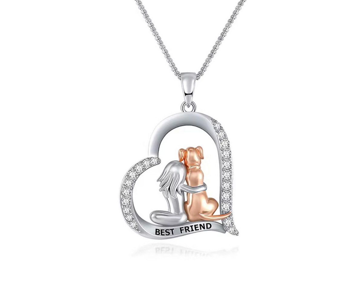 ELLAWIL Silberkette Beste Freunde Hund Herzanhänger Herzkette Zirkonia Glitzerstein (GESCHENKIDEE, Kettenlänge 45 cm, Sterlingsilber 925), inklusive Geschenkschachtel von ELLAWIL