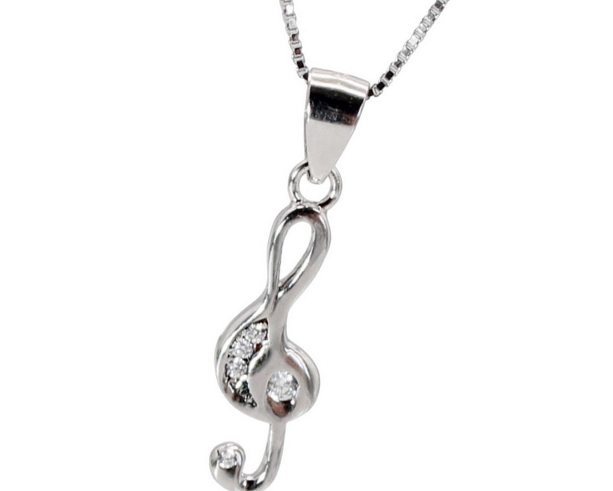 ELLAWIL Silberkette Damen Halskette mit Notenschlüssel Anhänger Musik Zirkonia (Kettenlänge 45 cm, Sterling Silber 925), inklusive Geschenkschachtel von ELLAWIL