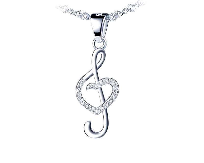 ELLAWIL Silberkette Halskette mit Notenschlüssel Anhänger Musik Zirkonia Mädchen (GESCHENKIDEE, Kettenlänge 45 cm, Sterlingsilber 925), inklusive Geschenkschachtel von ELLAWIL