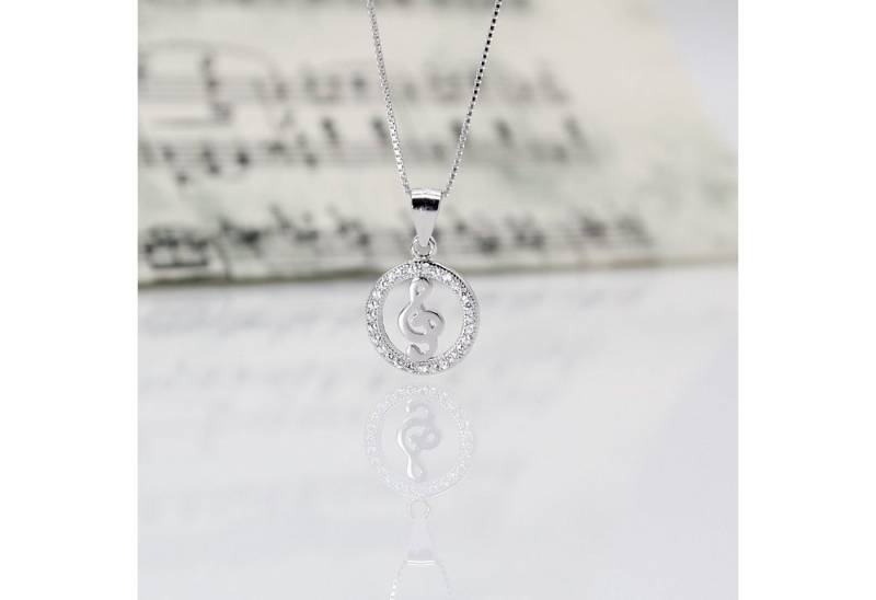 ELLAWIL Silberkette Halskette mit Notenschlüssel Anhänger Silberkette Damen Kette Musik (Kettenlänge 45 cm, Sterling Silber 925), inklusive Geschenkschachtel von ELLAWIL