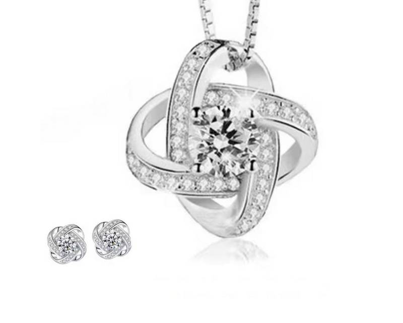 ELLAWIL Ohrring und Ketten Set Silberkette + Ohrringe dreifach Ring Anhänger Zirkonia Ohrstecker (Kettenlänge 40 cm verlängerbar um 5 cm, Sterling Silber 925), inklusive Geschenkschachtel von ELLAWIL