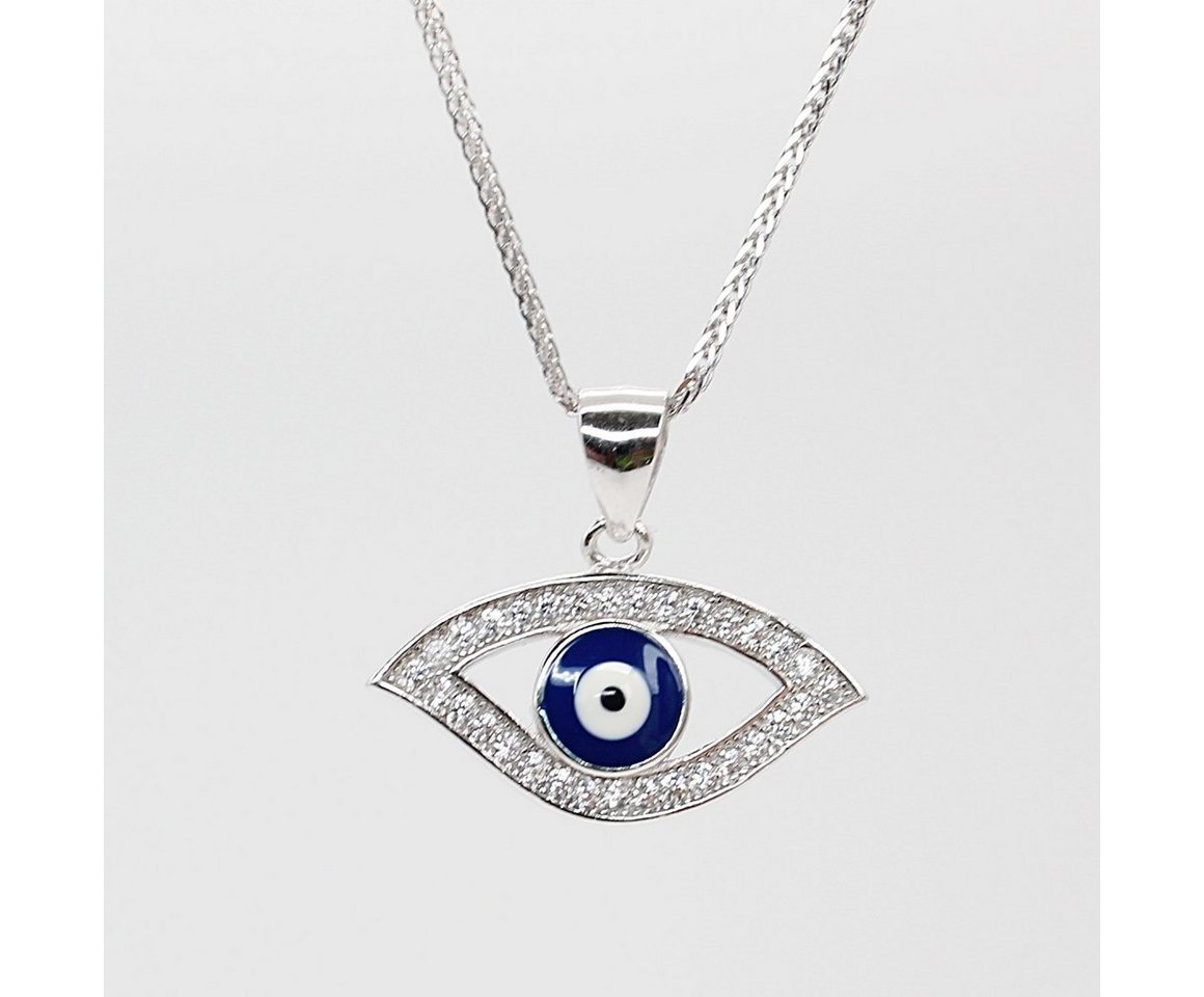 ELLAWIL Silberkette Kette mit Blue Eye Anhänger Damen Zirkonia Halskette Mädchen türkis (Kettenlänge 45 cm, Sterling Silber 925), inklusive Geschenkschachtel von ELLAWIL