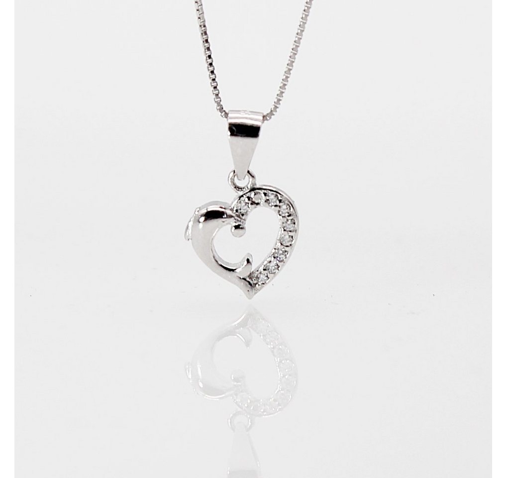 ELLAWIL Silberkette Kette mit Herz Anhänger Herzkette Damen Mädchen Anhänger Zirkonia (Kettenlänge 45 cm, Sterling Silber 925), inklusive Geschenkschachtel von ELLAWIL