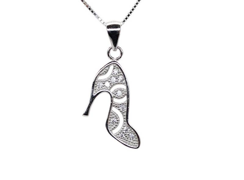 ELLAWIL Silberkette Kette mit High Heels Anhänger Damen Zirkonia Halskette Mädchen (GESCHENKIDEE, Kettenlänge 45 cm, Sterlingsilber 925), inklusive Geschenkschachtel von ELLAWIL